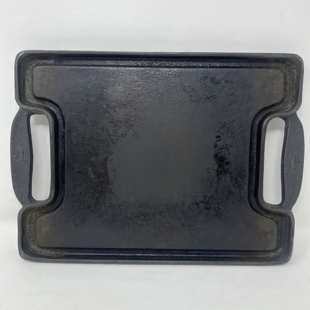 Emeril Cast Iron Enameled Reversible‎ Grill Griddle All-Glad With Handles 14x10